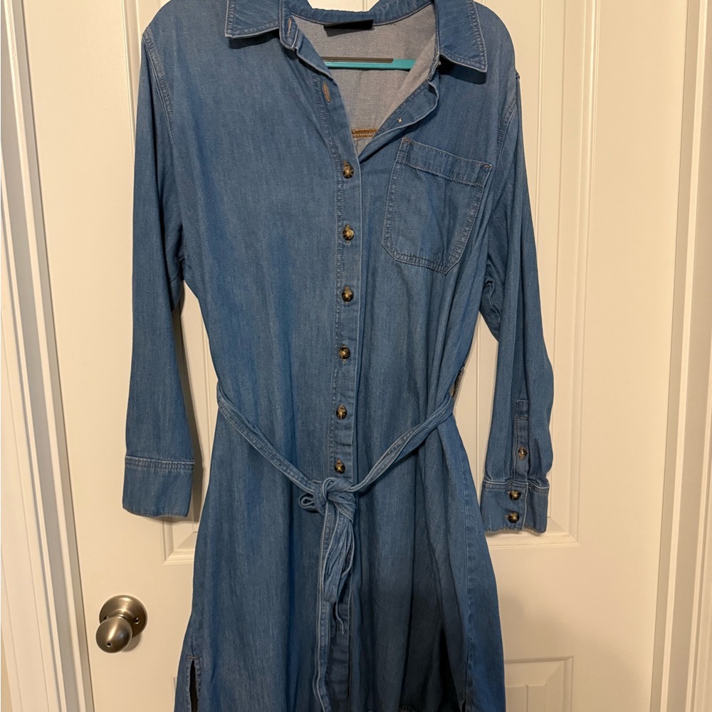 Lane Bryant Blue Denim Buttoned Long Sleeve Dress